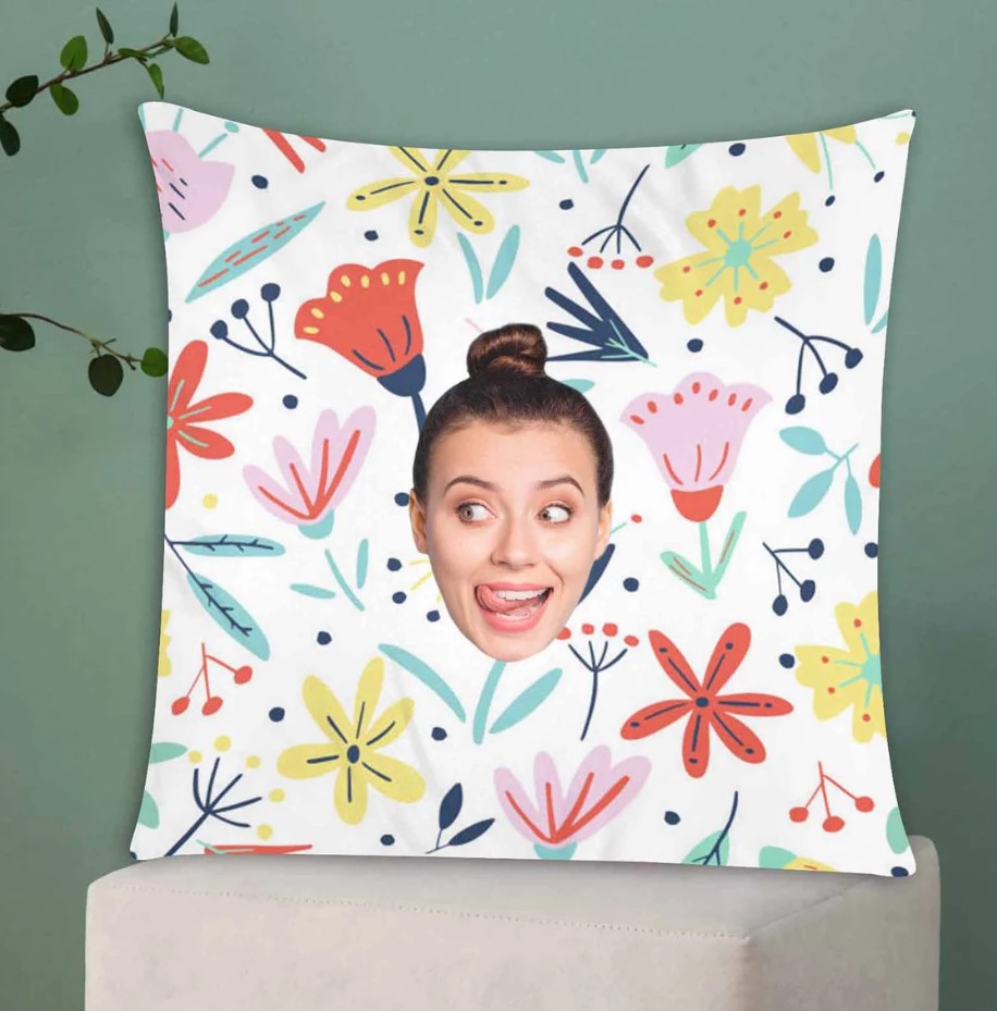 Colorful Floral Custom Face Photo Pillow Cases Gift For Her Home Decor